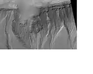 Gullies on mound in Asimov Crater, as seen by HiRISE.