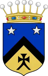 Faesch family coat of arms with a baronial coronet as used by family members, as the family was ennobled by the Holy Roman Emperor in 1563. The two stars were added on the occasion of the ennoblement.