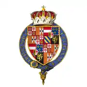 Arms of Charles, Infante of Spain, Archduke of Austria, Duke of Burgundy, KG at the time of his installation as a knight of the Most Noble Order of the Garter.