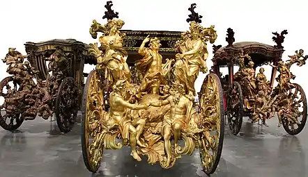 Ornate detail on one of the Portuguese Royal Coaches at the National Coach Museum in Lisbon.