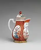 Austrian coffeepot; circa 1720; hard-paste porcelain; 17.8 × 15.9&nbsp;cm; Metropolitan Museum of Art (New York City)