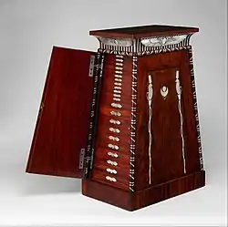 Egyptian Revival coin cabinet; by François-Honoré-Georges Jacob-Desmalter; 1809–1819; mahogany (probably Swietenia mahagoni), with applied and inlaid silver; 90.2 x 50.2 x 37.5&nbsp;cm; Metropolitan Museum of Art