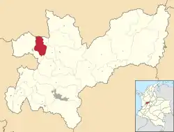 Location of the municipality and town of Supía, Caldas in the Caldas Department of Colombia.