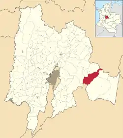 Location of the municipality and town of Gachalá inside Cundinamarca Department of Colombia