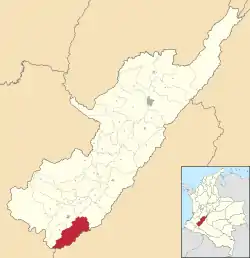 Location of the municipality and town of Acevedo, Huila in the Córdoba Department of Colombia.