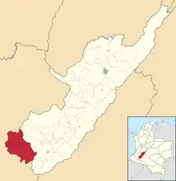 Location of the municipality and town of San Agustín, Córdoba in the Huila Department of Colombia.