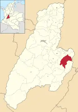 Location of the municipality and town of Cunday in the Tolima Department of Colombia.