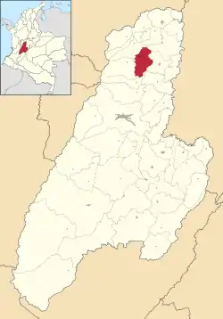 Location of the municipality and town of Líbano, Tolima in the Tolima Department of Colombia.