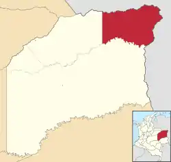 Location of the town and municipality of Puerto Carreño in the Department of Vichada.