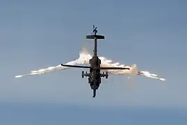 Colombian Air Force Sikorsky UH-60L Arpía III (S-70A-41) just after having launched several flares.