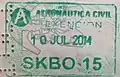 Exit tax exemption stamp issued by the Aeronautica Civil at El Dorado Airport on July 2014.