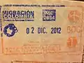 Entry stamp from El Dorado Airport issued on December 2012.