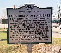 Columbia Army Air Base historical marker
