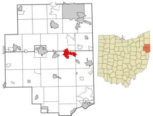 Location of Columbiana in Columbiana and Mahoning Counties and the State of Ohio