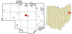 Location of Lisbon in Columbiana County and in the State of Ohio
