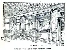 View into board room from visitors' lobby