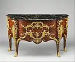 Rococo commode; by Charles Cressent; c.1745-1749; pine and oak veneered with amaranth and bois satiné, walnut, oak, pine; gilt-bronze, portoro marble top; 87.6 x 139.7 x 57.8&nbsp;cm; Metropolitan Museum of Art