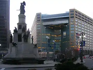 Compuware World Headquarters with Michigan Soldiers' and Sailors' Monument and Woodward Fountain