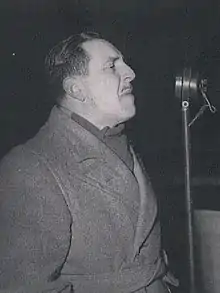 Photograph of Lehane speaking at a Clann na Poblachta event