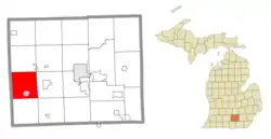 Location within Jackson County (red) and the administered village of Concord (pink)