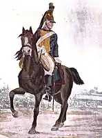 A French dragoon in 1786 wearing a helmet that already resembles those of the Napoleonic wars