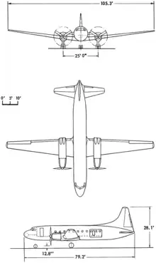 3-view line drawing of the Convair R4Y-2 Samaritan