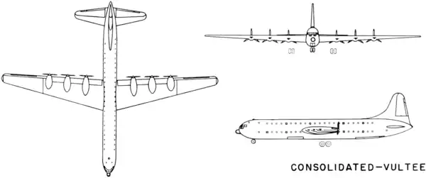 3-view line drawing of the Convair XC-99