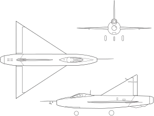 Orthographically projected diagram of the XF-92A.