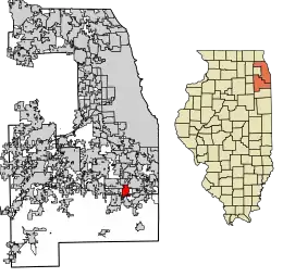 Location of Park Forest in Cook and Will Counties, Illinois.