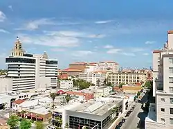 Downtown Coral Gables in the foreground with Downtown Miami in the background, April 2010