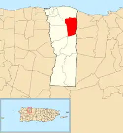 Location of Corcovado within the municipality of Hatillo shown in red