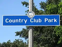 Country Club Park signage located at Crenshaw Boulevard immediately north of Pico Boulevard