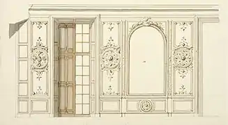 Cross-section of half the gallery of Monseigneur at the Château-Neuf in Meudon, condition in 1709. Nationalmuseum de Stockholm