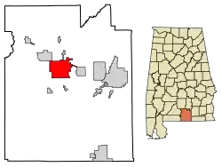 Location of Andalusia in Covington County, Alabama.