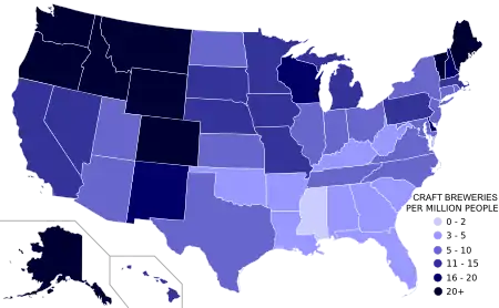 Image 41Microbreweries, regional breweries, and brew pubs per capita (from Craft beer)