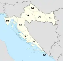 Map of Croatia with digital TV regions