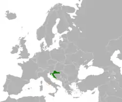 Map indicating locations of Croatia and Holy See