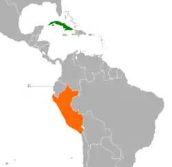 Map indicating locations of Cuba and Peru
