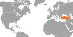 Map indicating locations of Cuba and Turkey