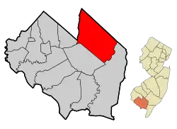 Location within Cumberland County. Inset: Location of Cumberland County in New Jersey.