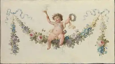 Cupid seated on a festoon made of flowers, circa 1770-1790, in the Metropolitan Museum of Art