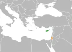 Map indicating locations of Cyprus and Palestine