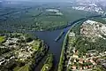 At this place was grounbreaking for the Oder-Danube Canal on December 8, 1939 near Nowa Wieś close to Kędzierzyn. From left to right is Gliwice canal with a wide mouth of a 6-km stretch of Oder-Danube Canal - a branch canal for the chemical factory in Kędzierzyn.