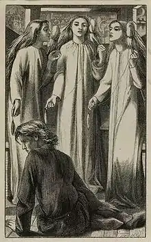 The Maids of Elphen-Mere, Rossetti's first published woodcut illustration (1855)
