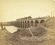 Photograph (1858) of the Dapoorie viaduct over the Mula River near Poona in Bombay Presidency.