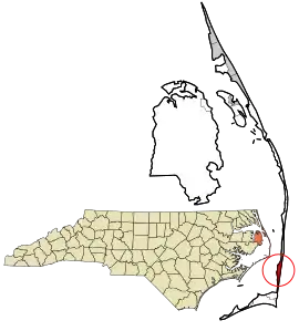 Location in Dare County and the state of North Carolina