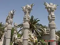 Columns hung with lights, Dariush Grand Hotel, 1999, Kish Island