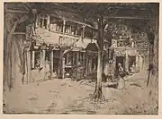 Cour des Bons Enfants, Rouen, etching, 1897