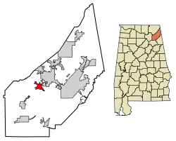 Location of Fyffe in DeKalb County, Alabama.