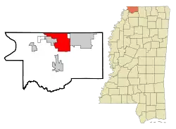 Location of Southaven in Mississippi